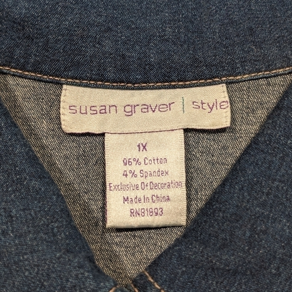 Susan Graver Bohemian Beaded  Embroidered Painted Denim Chore Jacket Floral  1X - Picture 13 of 16